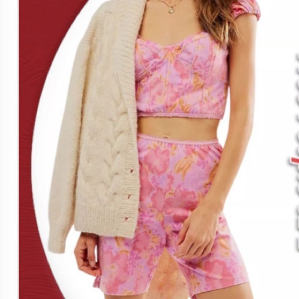 Free People Hot Pink Combo Get Physical Bustier Crop Top Shorts Co-Ord Set